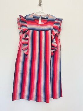 NWT J. Crew Crewcuts Girls' Multi-Stripe Ruffle Sleeve Dress Pink Navy 14 Boho